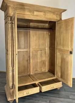 Pamono Antique French Carved Oak Wardrobe with Mirror and Drawers Clearance