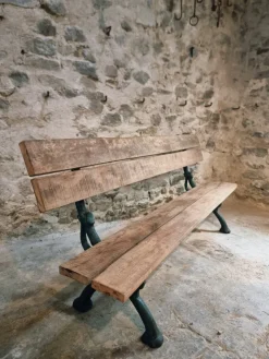 Pamono Antique French Cast Iron & Oak Park Bench in Sea Green Patina, 1890s Best