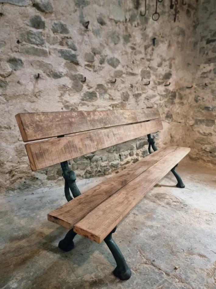 Pamono Antique French Cast Iron & Oak Park Bench in Sea Green Patina, 1890s Best