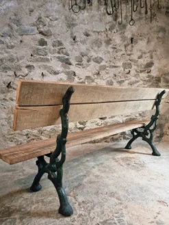 Pamono Antique French Cast Iron & Oak Park Bench in Sea Green Patina, 1890s Best