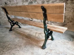 Pamono Antique French Cast Iron & Oak Park Bench in Sea Green Patina, 1890s Best