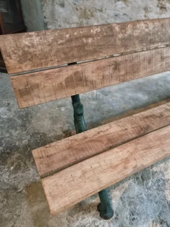 Pamono Antique French Cast Iron & Oak Park Bench in Sea Green Patina, 1890s Best