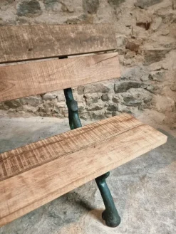 Pamono Antique French Cast Iron & Oak Park Bench in Sea Green Patina, 1890s Best