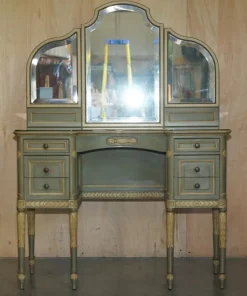 Pamono Antique French Empire Hand Painted Dressing Table with Tri Fold Mirror, 1900 Sale