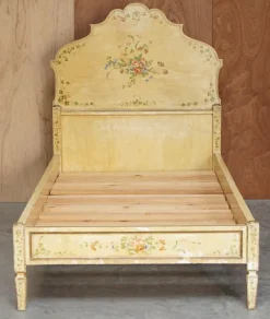 Pamono Antique French Hand Painted Bed Frame in Oak Pine Slats Outlet