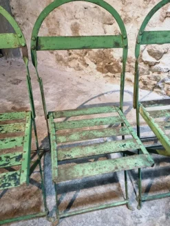 Pamono Antique French Iron Folding Garden Chairs with Aged Green Patina, 1920s, Set of 4 Outlet