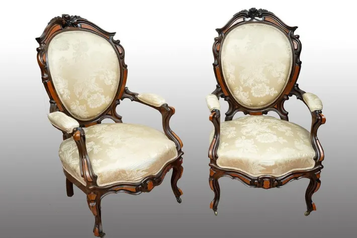 Pamono Antique French Louis Philippe Armchairs in Exotic Fine Woods, Mid-19th Century, Set of 2 Online