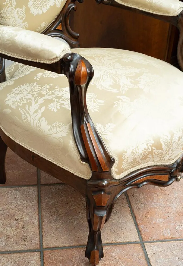 Pamono Antique French Louis Philippe Armchairs in Exotic Fine Woods, Mid-19th Century, Set of 2 Online