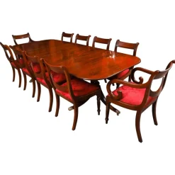 Pamono Antique George III Regency Dining Table with Chairs, 1820, Set of 11 Sale