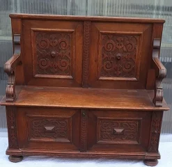 Pamono Antique German Chest Bench in Carved Oak, 1880s