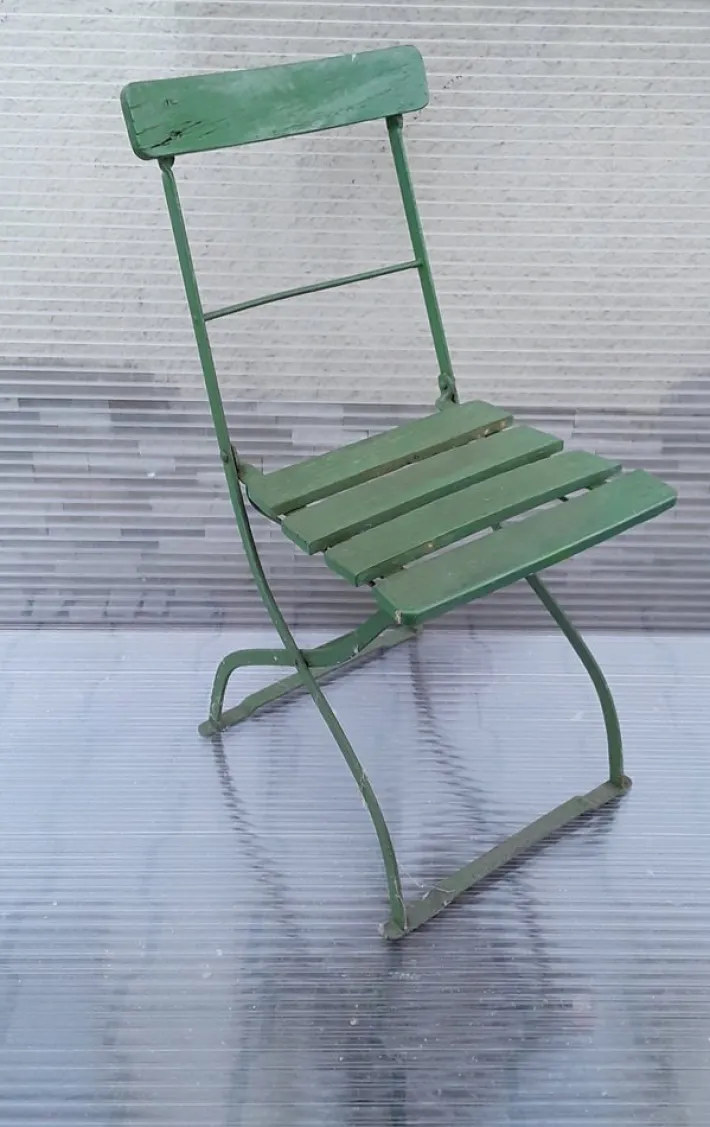 Pamono Antique German Collapsible Beer Garden Chair with Green-Painted Iron Frame, 1920s Outlet
