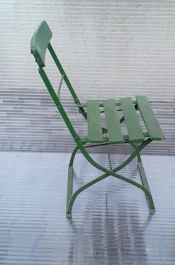 Pamono Antique German Collapsible Beer Garden Chair with Green-Painted Iron Frame, 1920s Outlet