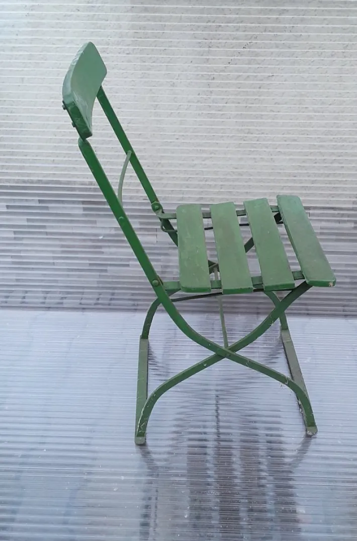 Pamono Antique German Collapsible Beer Garden Chair with Green-Painted Iron Frame, 1920s Outlet