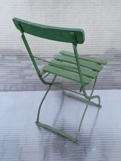 Pamono Antique German Collapsible Beer Garden Chair with Green-Painted Iron Frame, 1920s Outlet
