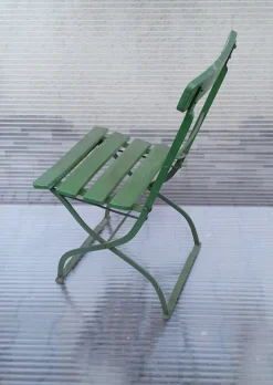 Pamono Antique German Collapsible Beer Garden Chair with Green-Painted Iron Frame, 1920s Outlet