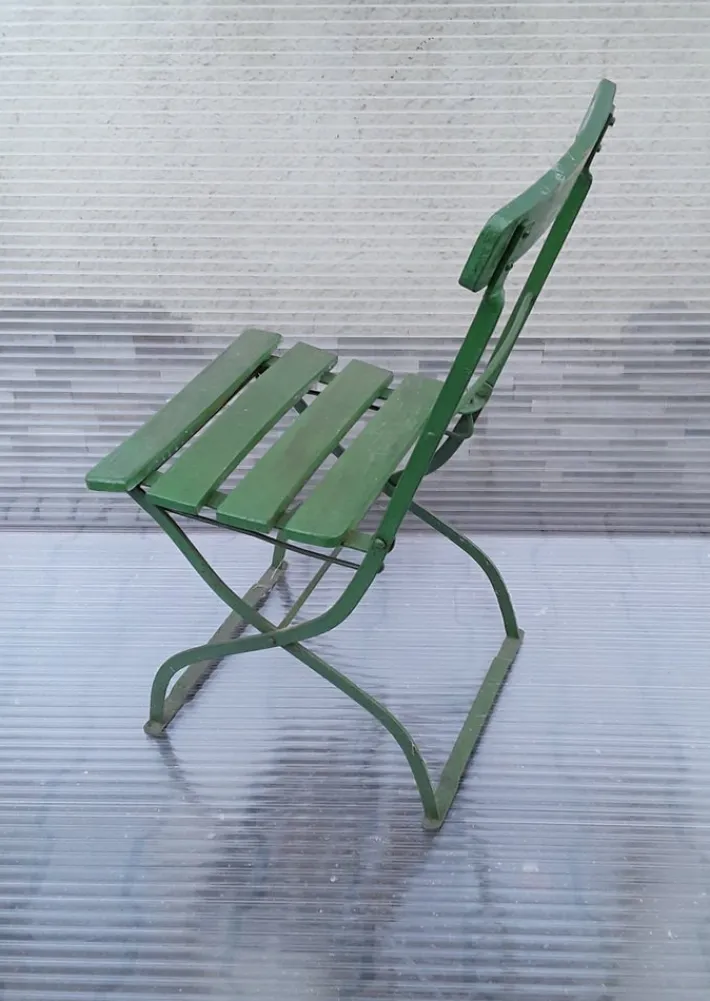 Pamono Antique German Collapsible Beer Garden Chair with Green-Painted Iron Frame, 1920s Outlet