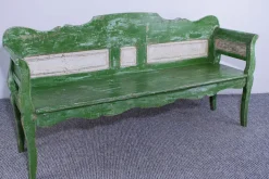 Pamono Antique Green and White Painted Pine Bench, Late 19th Century Clearance