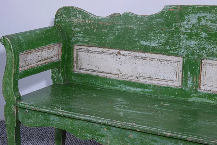 Pamono Antique Green and White Painted Pine Bench, Late 19th Century Clearance
