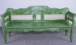 Pamono Antique Green and White Painted Pine Bench, Late 19th Century Clearance