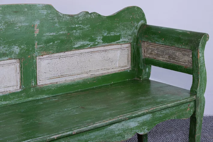 Pamono Antique Green and White Painted Pine Bench, Late 19th Century Clearance