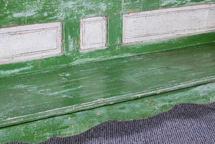 Pamono Antique Green and White Painted Pine Bench, Late 19th Century Clearance