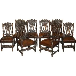 Pamono Antique Hand Carved Armorial Crest Coat of Arms Jacobean Dining Chairs, Set of 8 Best