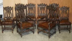 Pamono Antique Hand Carved Armorial Crest Coat of Arms Jacobean Dining Chairs, Set of 8 Best