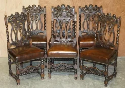 Pamono Antique Hand Carved Armorial Crest Coat of Arms Jacobean Dining Chairs, Set of 8 Best