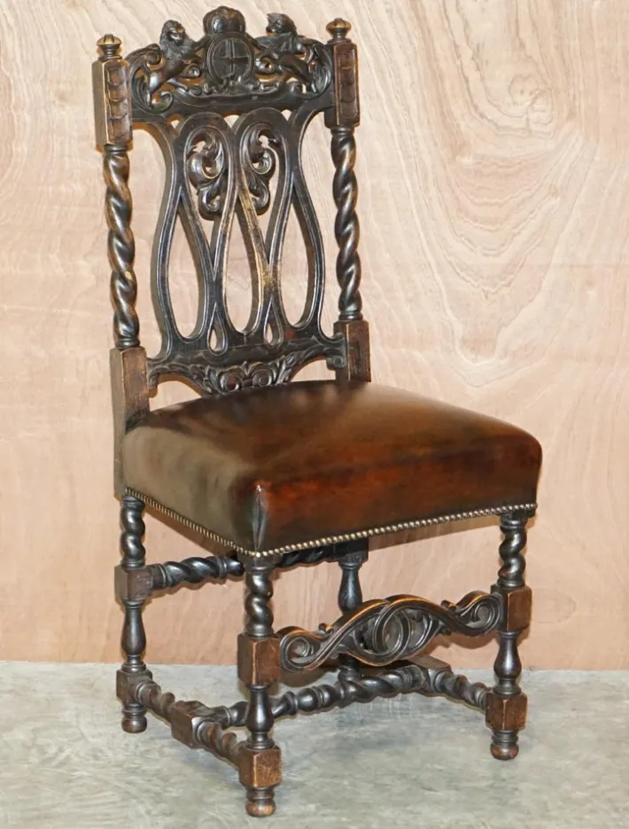 Pamono Antique Hand Carved Armorial Crest Coat of Arms Jacobean Dining Chairs, Set of 8 Best