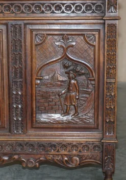 Pamono Antique Hand Carved Continental Oak Frame Bedstead Hot