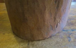 Pamono Antique Hand-Carved Mortar Coffee Table with Circular Glass Top Outlet