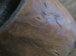 Pamono Antique Hand-Carved Mortar Coffee Table with Circular Glass Top Outlet