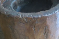 Pamono Antique Hand-Carved Mortar Coffee Table with Circular Glass Top Outlet