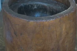 Pamono Antique Hand-Carved Mortar Coffee Table with Circular Glass Top Outlet