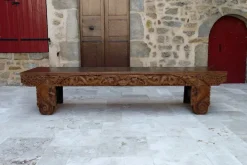 Pamono Antique Indonesian Bench in Carved Wood, 1890s New