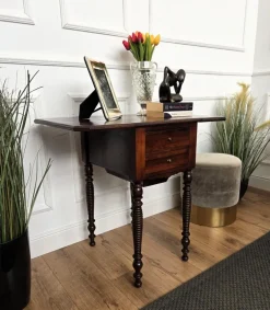 Pamono Antique Italian Walnut Drop Leaf Pembroke Console with Carved Turned Legs, 1890s Clearance