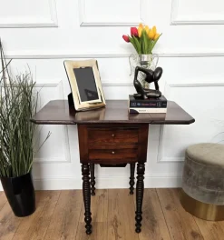 Pamono Antique Italian Walnut Drop Leaf Pembroke Console with Carved Turned Legs, 1890s Clearance