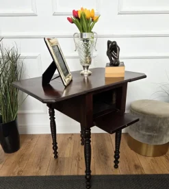 Pamono Antique Italian Walnut Drop Leaf Pembroke Console with Carved Turned Legs, 1890s Clearance
