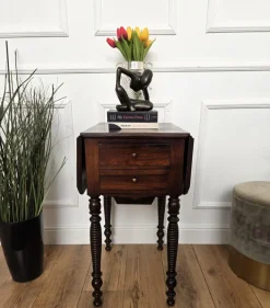Pamono Antique Italian Walnut Drop Leaf Pembroke Console with Carved Turned Legs, 1890s Clearance