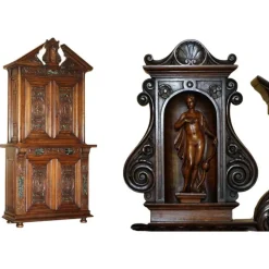 Pamono Antique Louis XIII Revival Walnut and Marble Cabinet, 1860 New