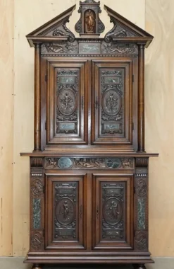 Pamono Antique Louis XIII Revival Walnut and Marble Cabinet, 1860 New