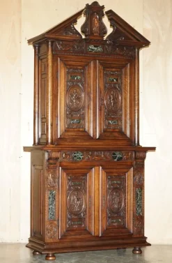 Pamono Antique Louis XIII Revival Walnut and Marble Cabinet, 1860 New