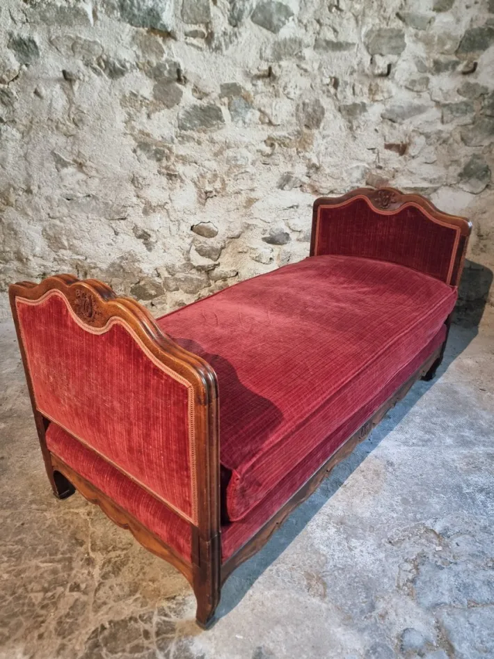 Pamono Antique Louis XV French Adjustable Beechwood Frame Daybed, 1920s