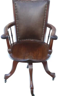 Pamono Antique Mahogany and Leather Swivel Captain's Chair, 1900s Outlet