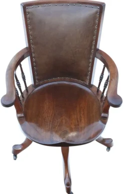 Pamono Antique Mahogany and Leather Swivel Captain's Chair, 1900s Outlet