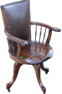 Pamono Antique Mahogany and Leather Swivel Captain's Chair, 1900s Outlet