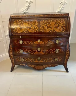 Pamono Antique Mahogany Floral Marquetry Inlaid Cylinder Bureau, 1780s Hot