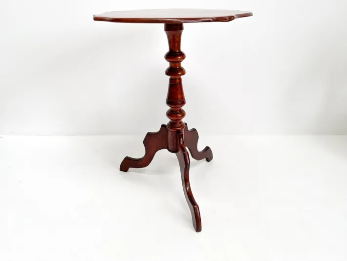 Pamono Antique Mahogany Tripod Table: Scalloped Edge Wine Table, 1890s New