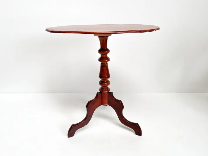 Pamono Antique Mahogany Tripod Table: Scalloped Edge Wine Table, 1890s New