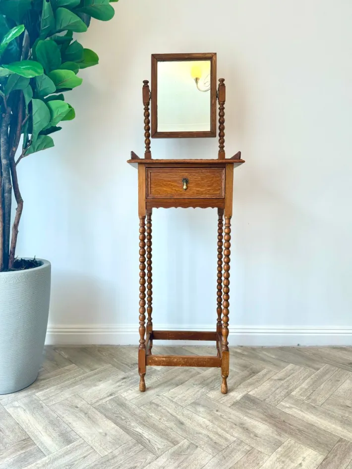 Pamono Antique Oak Gentleman's Vanity Shaving Stand Table with Adjustable Mirror from Jas Shoolbred, 1890s Clearance